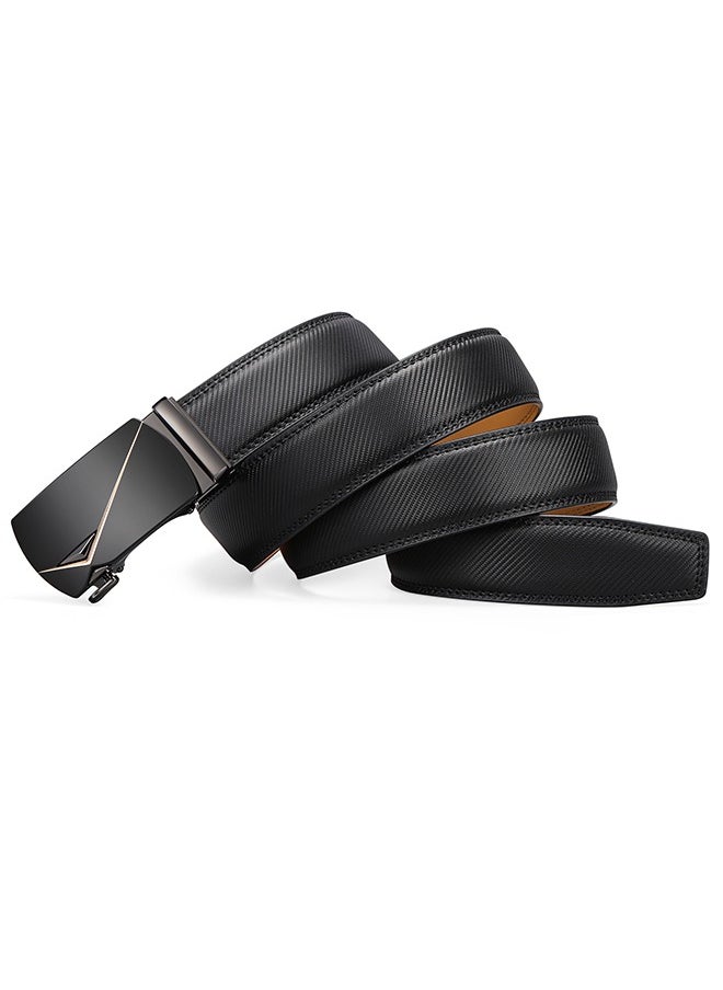 Leather Belt for Men Automatic Ratchet Buckle Slide Dress Casual Belts 1 3/8'' Wide Adjustable Trim to Fit(Black-20)