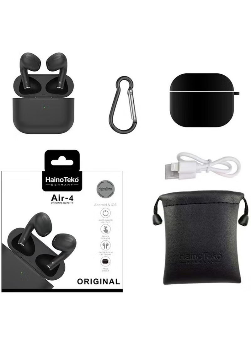 Air-4 Wireless Bluetooth Earbuds Apple & Android Compatibility Built-in Microphone True Wireless Earbuds in-Ear Bluetooth Headphones Earphones Auto Power On/Off Touch Control Black
