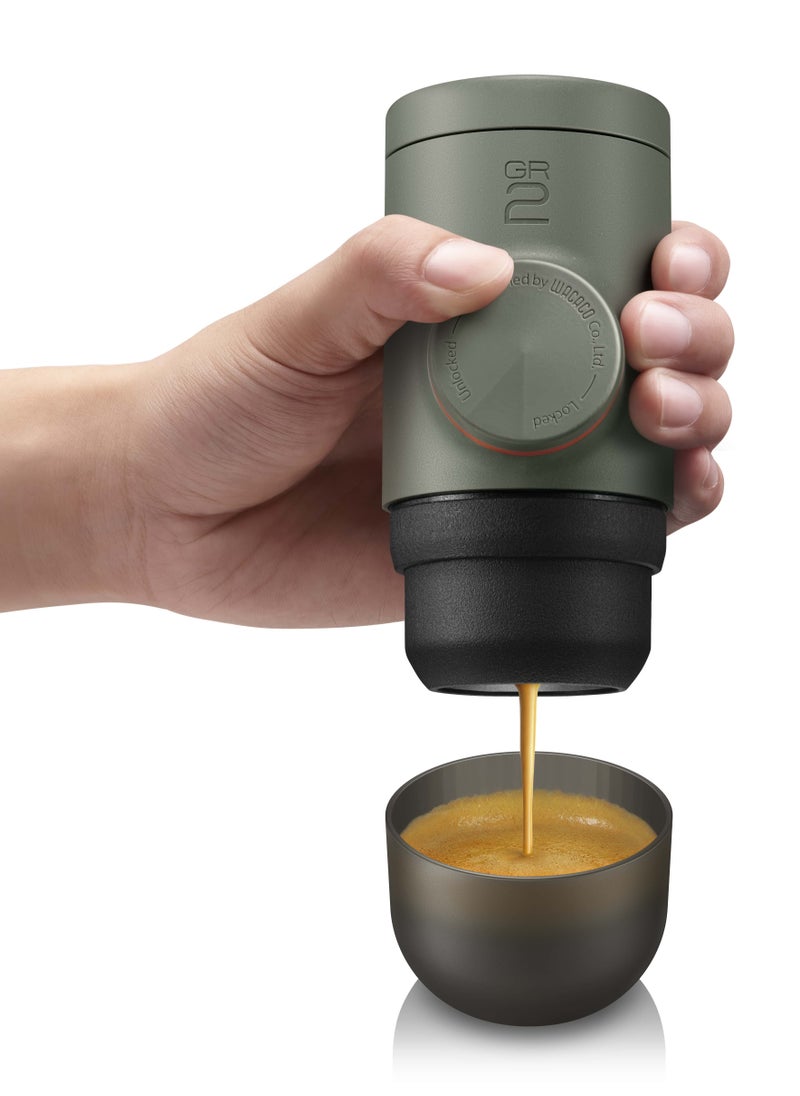 MINIPRESSO GR2 - Portable Espresso Machine for Ground Coffee, Eco-Friendly, Made Using Biomass, 18 Bar Powerful Extraction, Ultra Light Weight, Integrated Water Tank System
