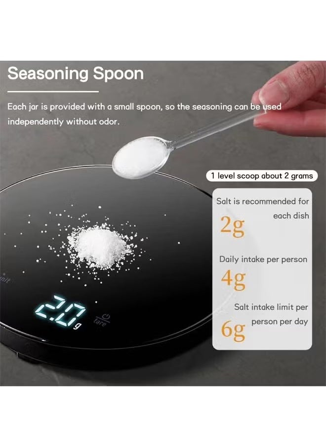 Spices Container Set, Seasoning Containers with Spoon, Wall-Mounted Salt Sugar Container Set, One-Piece Multi-Grid Spice Storage Containers, Transparent Seasoning Box, for Salt, Pepper, Sugar