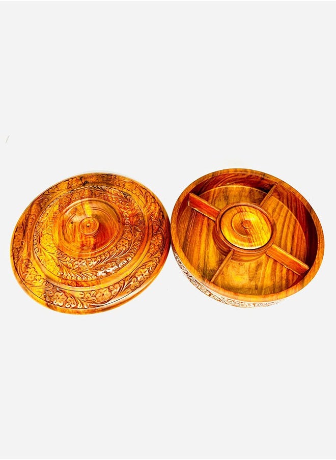 Wooden Handmade Masala Box | 8-Inch Traditional Spice Organizer | Handcrafted Kitchen Storage Container
