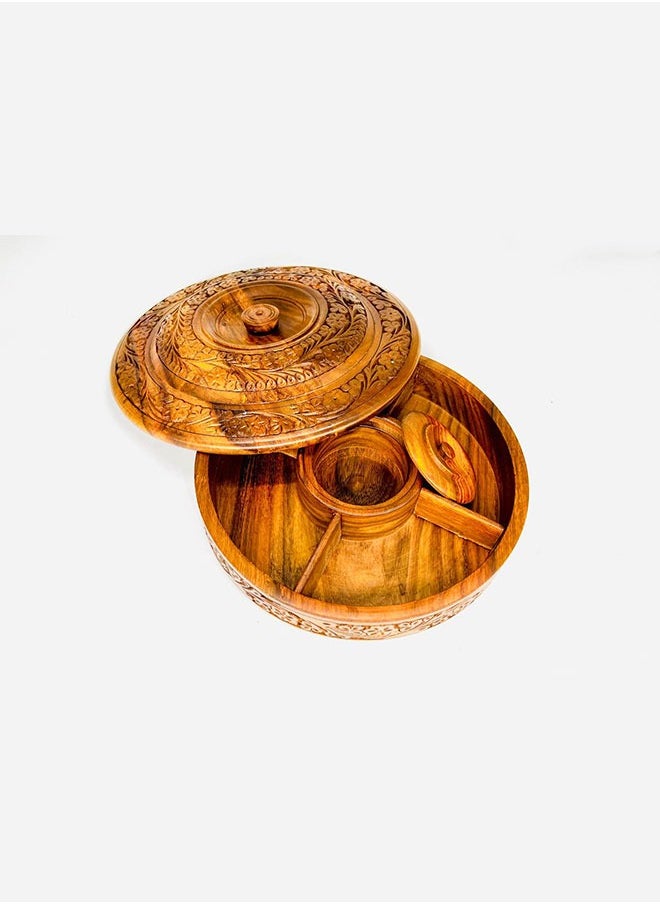 Wooden Handmade Masala Box | 8-Inch Traditional Spice Organizer | Handcrafted Kitchen Storage Container