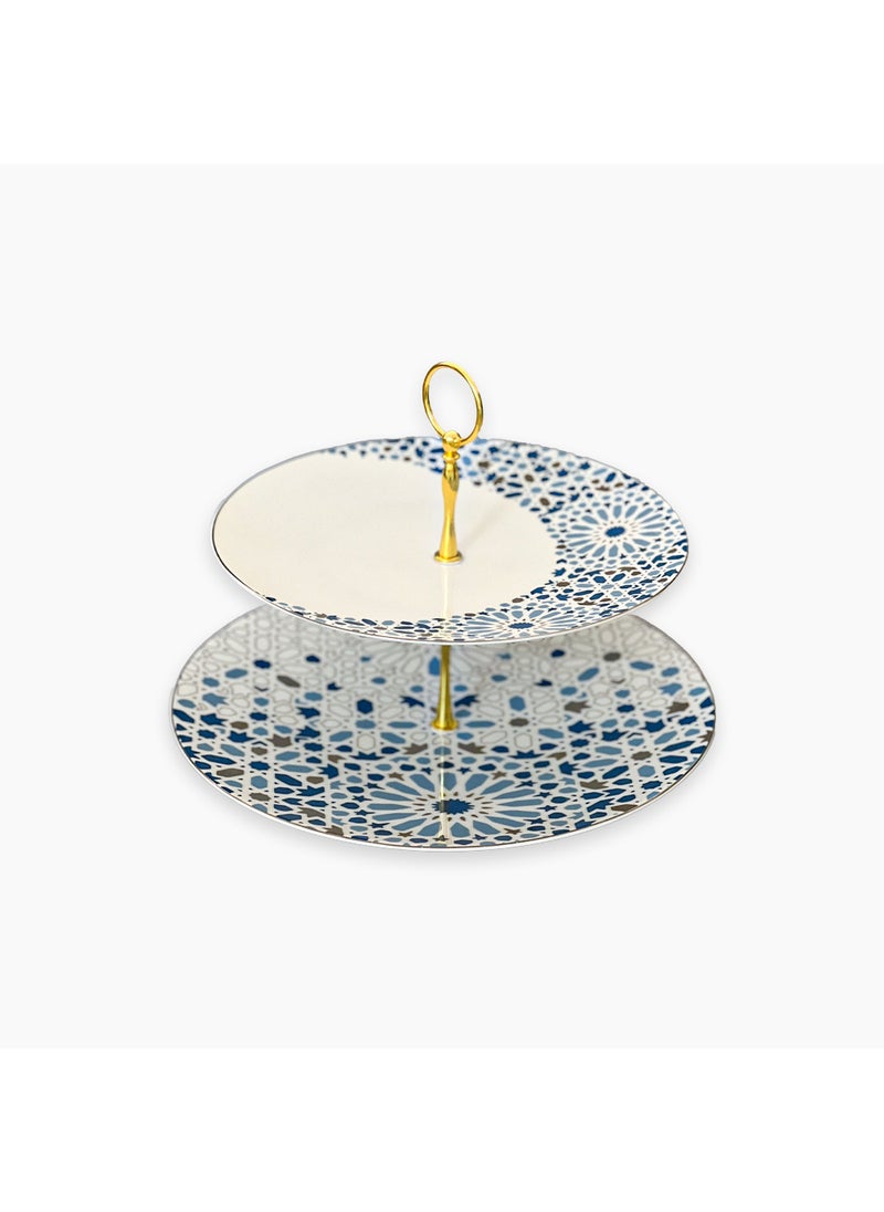 Homesmiths Ramadan Rosa Nogoum 2-Tier Serving Platter -  Ramadan Inspired ,  Ceramic , Dishwasher Safe ,  Elegant Design ,  Perfect For Iftar & Suhoor Feasts