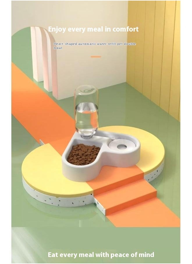 Multifunctional Cat Bowl White Double Dog Cat Bowls - Pets Water and Food Bowl Set with Automatic Water Bottle, Raised Pet Feeder Bowl for Cats and Small Dogs