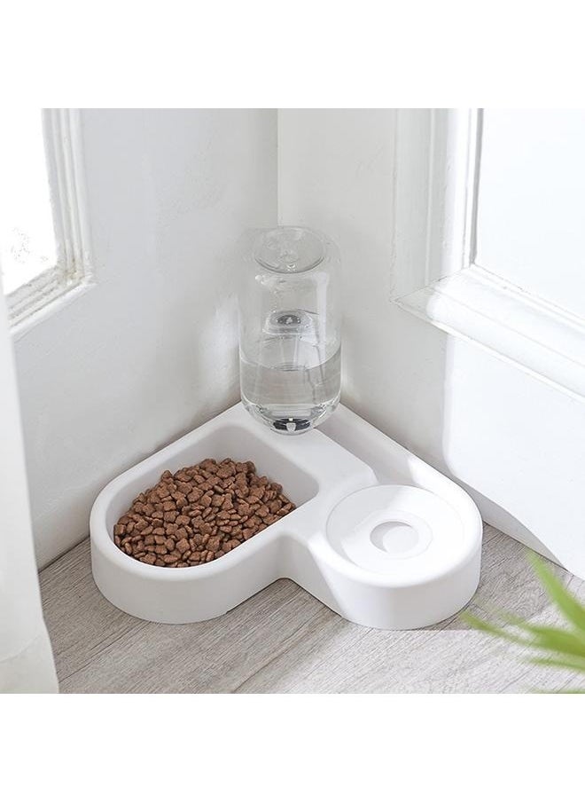 Multifunctional Cat Bowl White Double Dog Cat Bowls - Pets Water and Food Bowl Set with Automatic Water Bottle, Raised Pet Feeder Bowl for Cats and Small Dogs