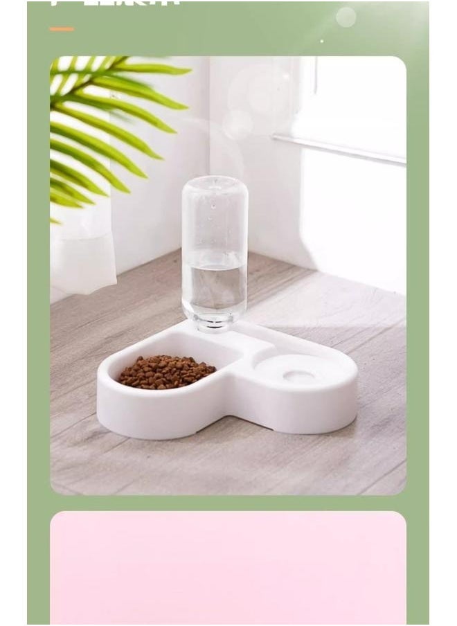 Multifunctional Cat Bowl White Double Dog Cat Bowls - Pets Water and Food Bowl Set with Automatic Water Bottle, Raised Pet Feeder Bowl for Cats and Small Dogs