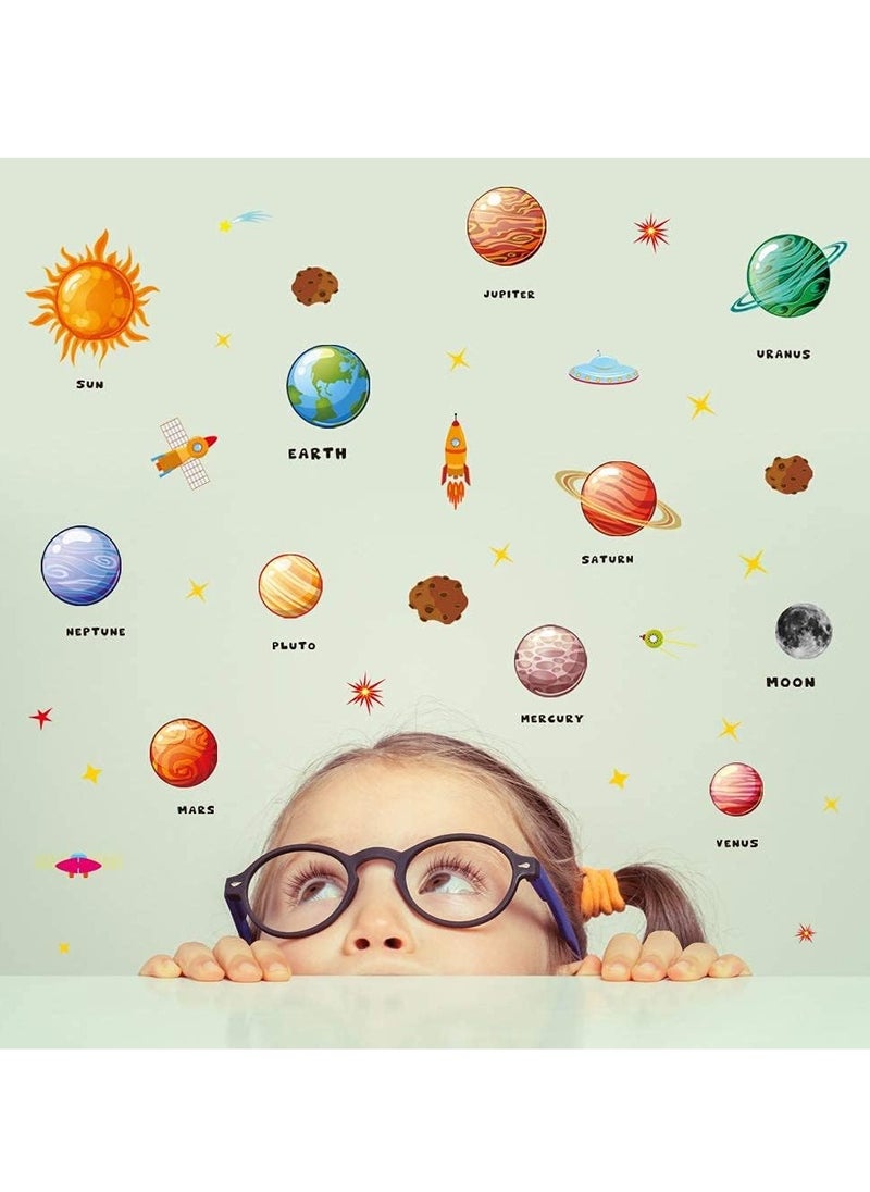 3Pcs Solar System Outer Space Wall Stickers Planets in The Space Universe Stick Removable Wall Stickers for Kids Nursery Bedroom Living Room Playroom