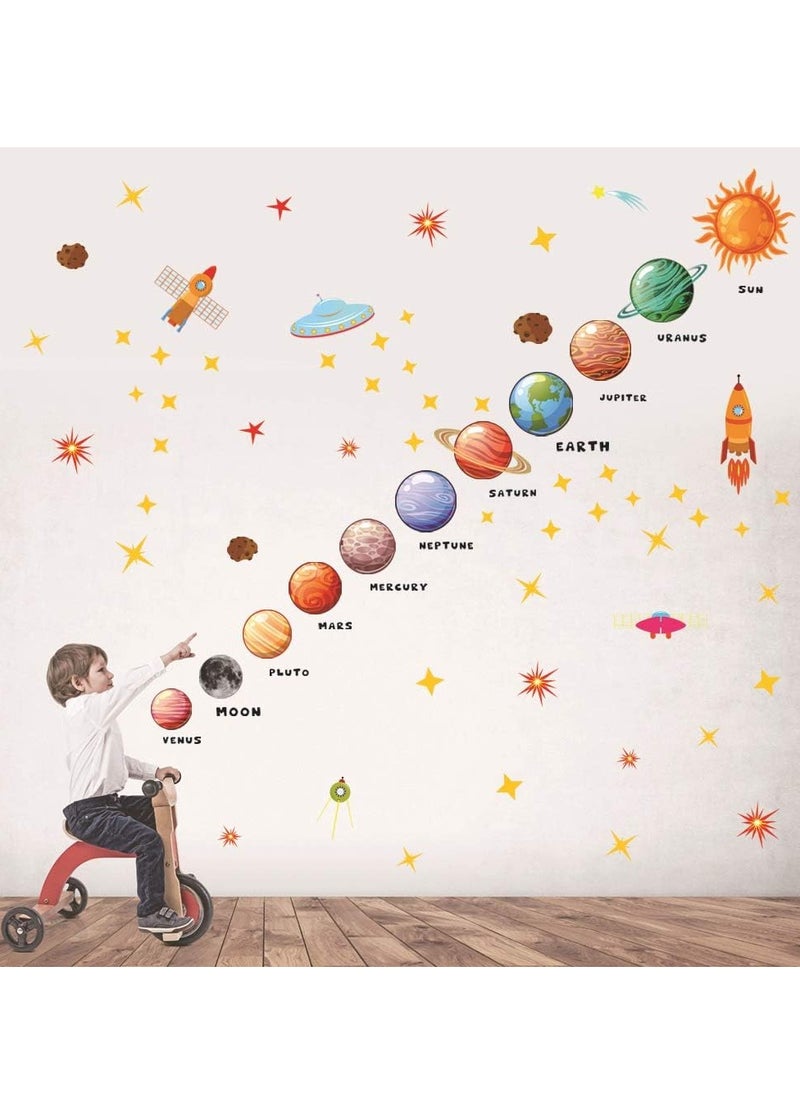 3Pcs Solar System Outer Space Wall Stickers Planets in The Space Universe Stick Removable Wall Stickers for Kids Nursery Bedroom Living Room Playroom
