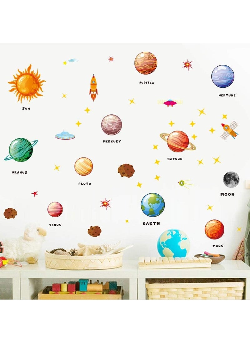 3Pcs Solar System Outer Space Wall Stickers Planets in The Space Universe Stick Removable Wall Stickers for Kids Nursery Bedroom Living Room Playroom