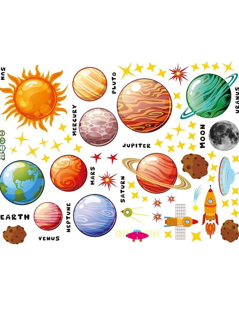 3Pcs Solar System Outer Space Wall Stickers Planets in The Space Universe Stick Removable Wall Stickers for Kids Nursery Bedroom Living Room Playroom