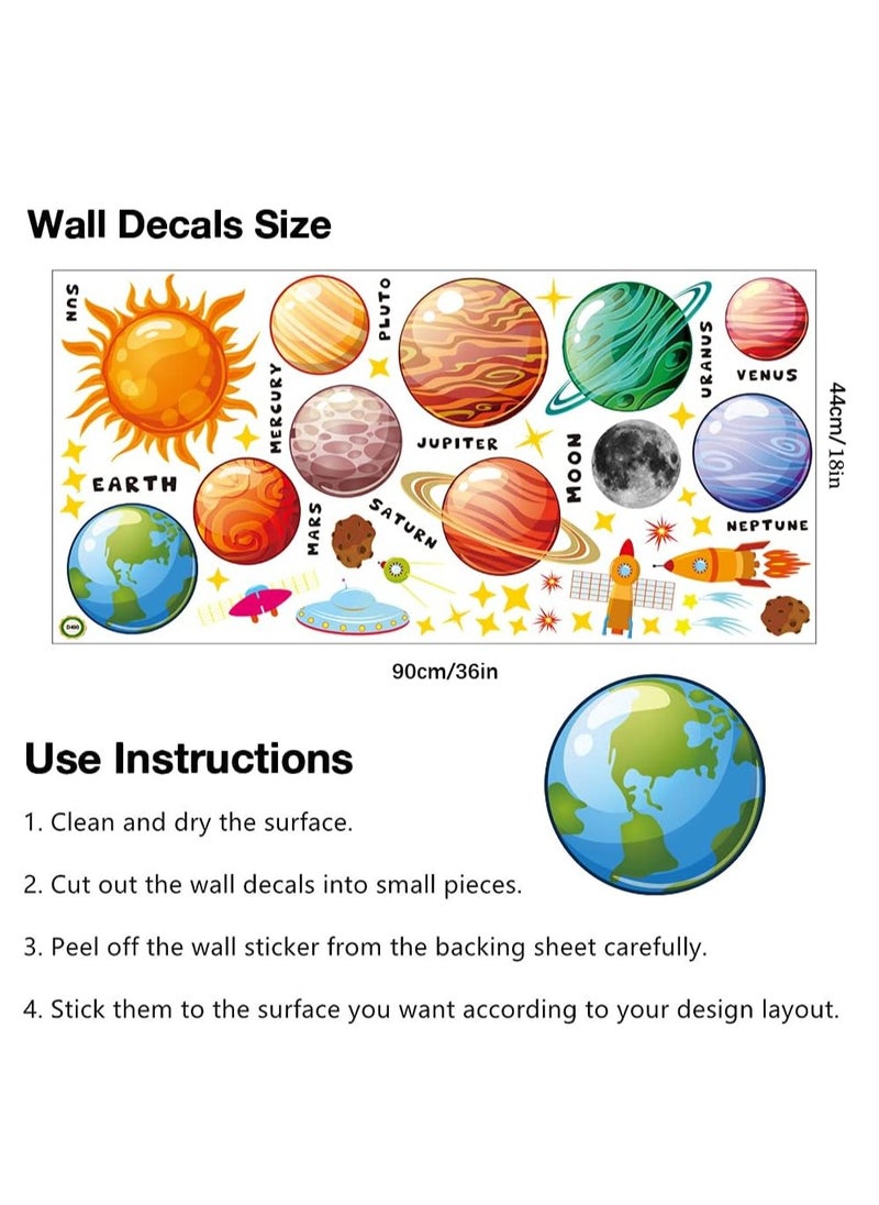 3Pcs Solar System Outer Space Wall Stickers Planets in The Space Universe Stick Removable Wall Stickers for Kids Nursery Bedroom Living Room Playroom