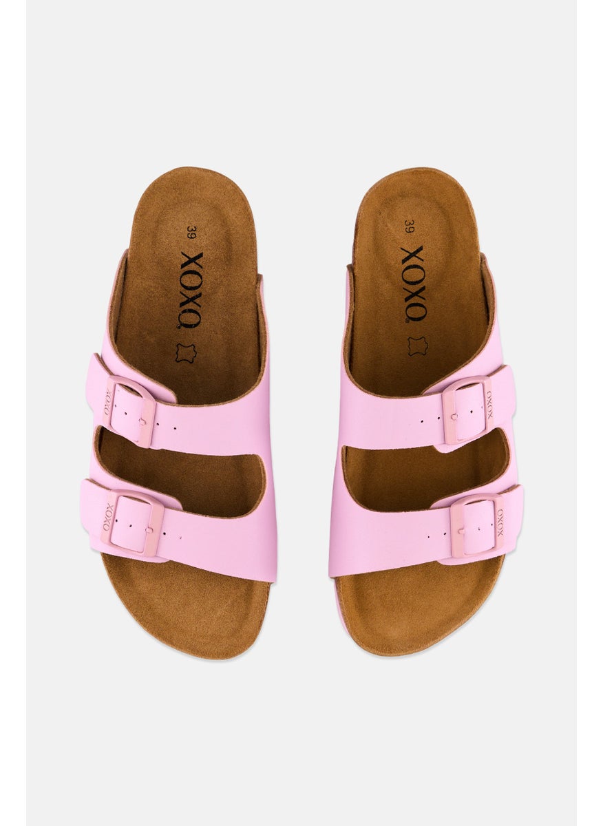 Women Slip On Cork Sandals, Baby Pink