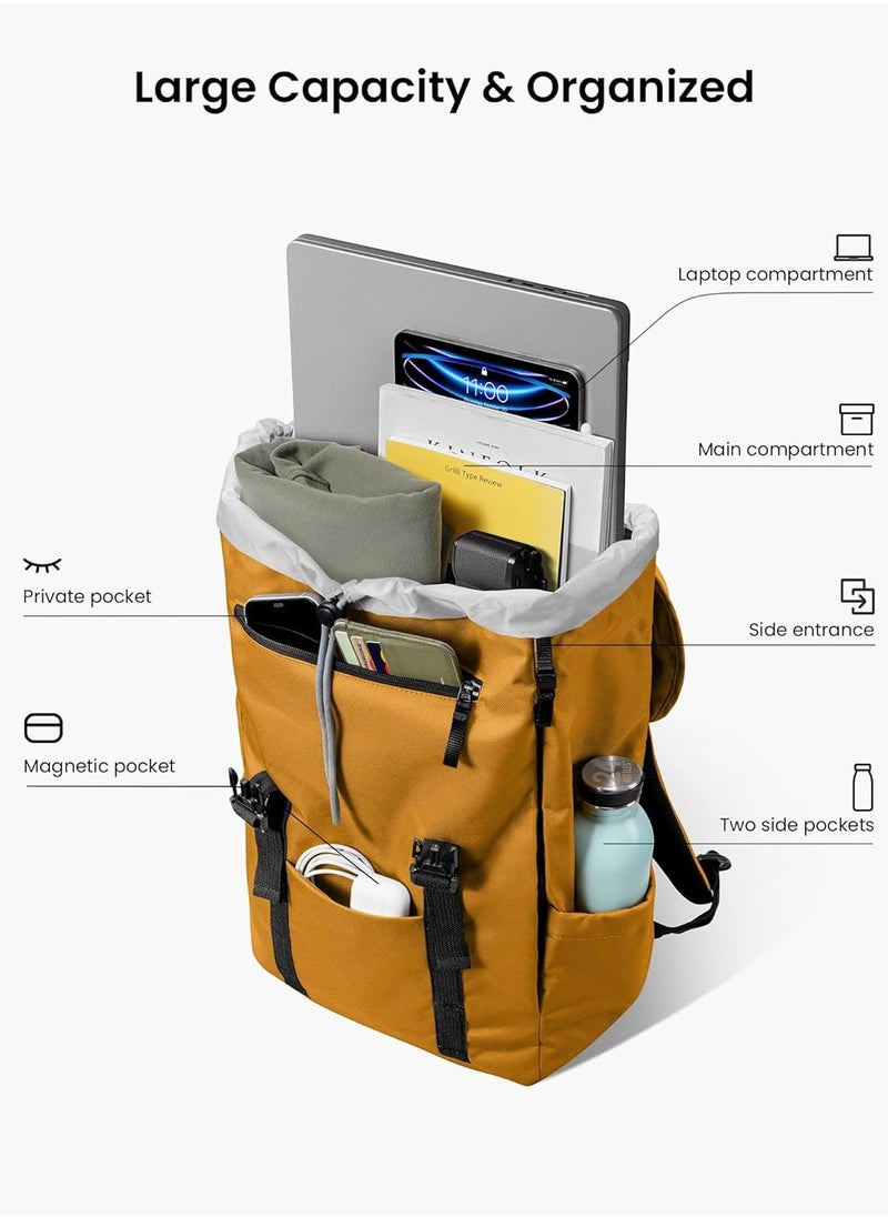 VintPack-TA1 Flap Laptop Backpack, Lightweight, Water-Resistant Travel Casual Daypack, Slim Durable Work-pack Rucksack for 13-16 Inch MacBook Laptop, Large Capacity, Eco-Friendly Backpack 22L
