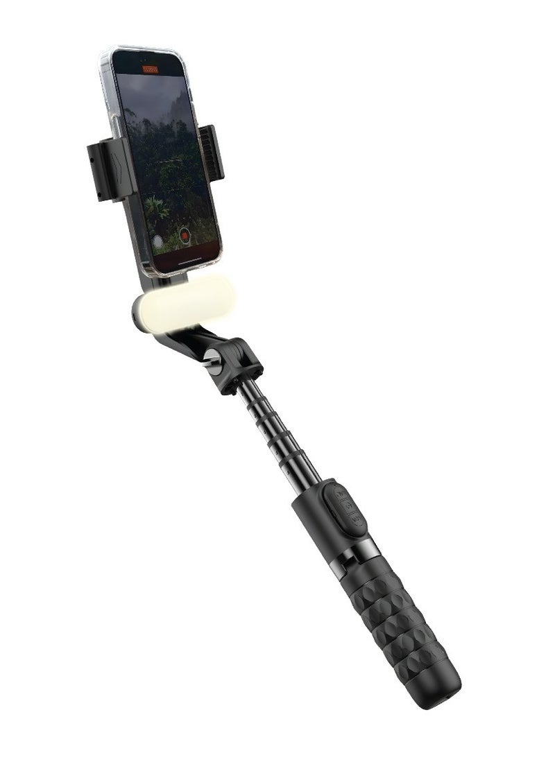 QuadBase Gimbal Stabilizer Tripod with Detachable Light & Multi Modes / Remote Control Included / 400 mAh Rechargeable Battery / Intelligent Stabilization / 5.2 Bluetooth Version / 4 Hours Working Time - Black