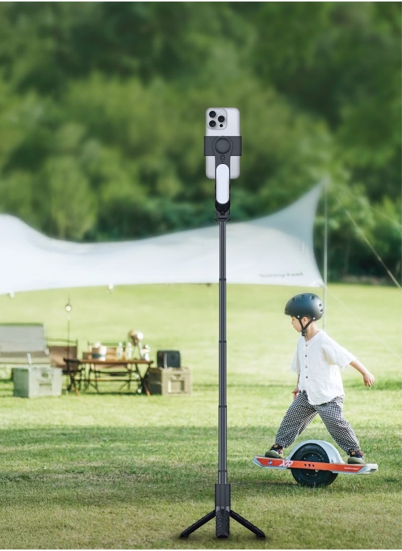 QuadBase Gimbal Stabilizer Tripod with Detachable Light & Multi Modes / Remote Control Included / 400 mAh Rechargeable Battery / Intelligent Stabilization / 5.2 Bluetooth Version / 4 Hours Working Time - Black