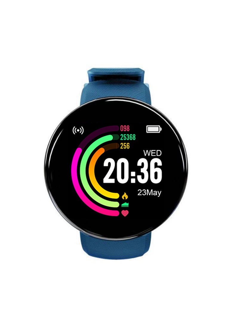 1 x 5 pcs D18 Smart Watch Round Screen Step Tracker Heart Rate Sleep Monitor Blue