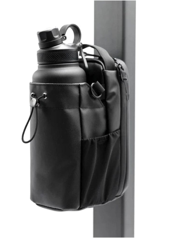 Magnetic Gym Bag with Lockable Zippers & Built-in Phone Holder | Attaches to Metal Surfaces | Hands-Free Workout Filming | Gym-Approved Design with Smart Storage & Bottle Holder – Black (Bottle Not Included)