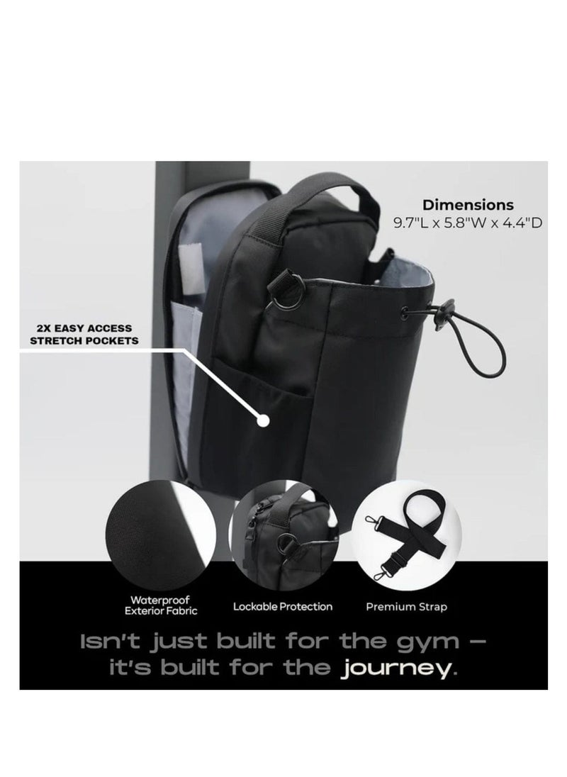 Magnetic Gym Bag with Lockable Zippers & Built-in Phone Holder | Attaches to Metal Surfaces | Hands-Free Workout Filming | Gym-Approved Design with Smart Storage & Bottle Holder – Black (Bottle Not Included)