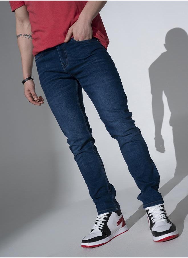 Navy Blue Regular Fit Jeans Solid design crafted from 100% Cotton with Button closure.