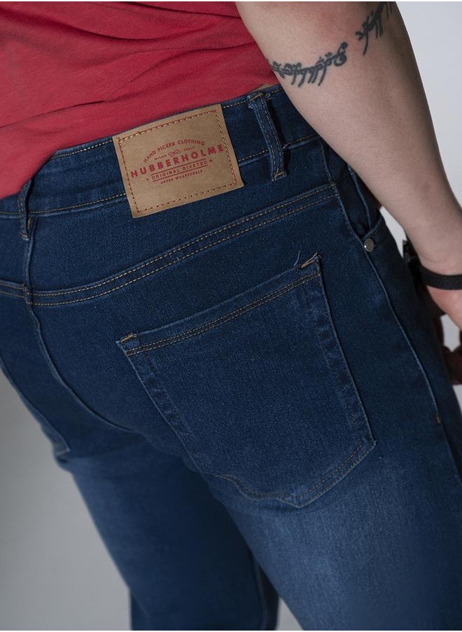 Navy Blue Regular Fit Jeans Solid design crafted from 100% Cotton with Button closure.
