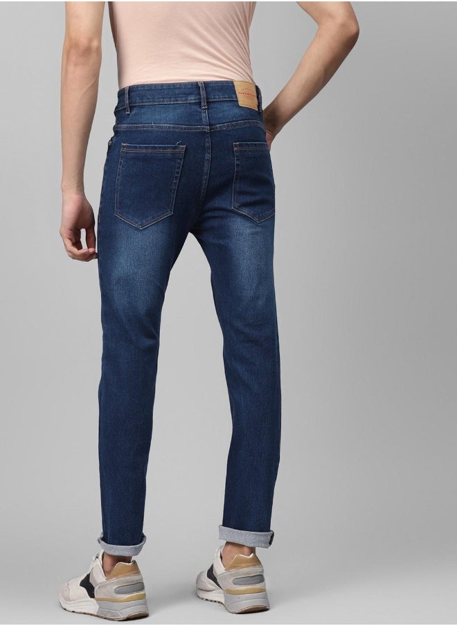 Navy Blue Regular Fit Jeans Solid design crafted from 100% Cotton with Button closure.