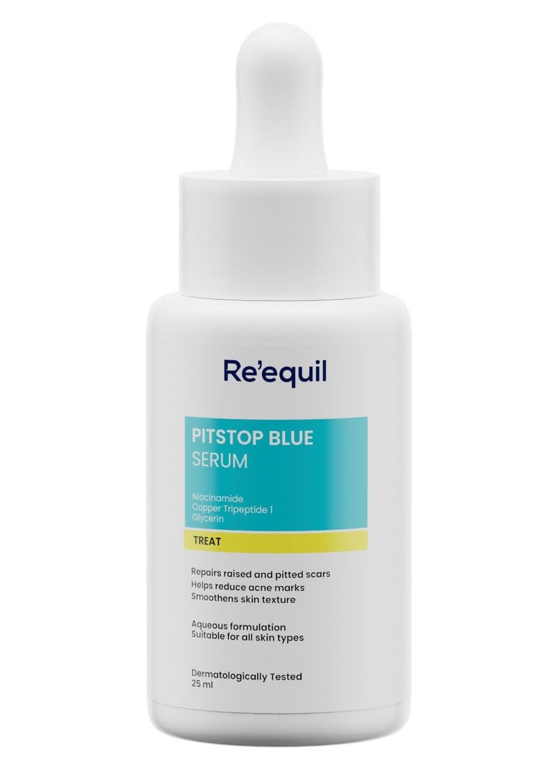 Pitstop Blue Copper Peptide Serum, Repairs Acne Scars & Pitted Marks, Evens Skin Tone & Reduces Blemishes, For All Skin Types, 25 Ml