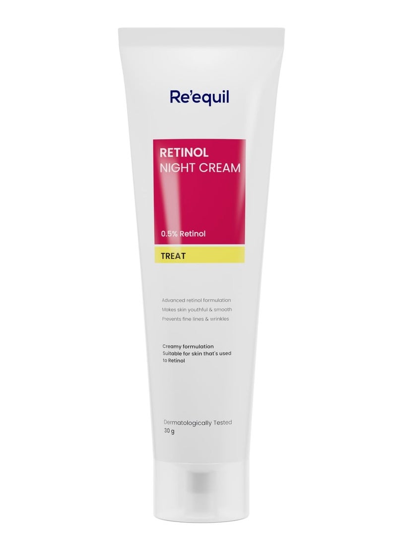0.5% Retinol Night Cream | Makes Skin Youthful & Smooth | Prevents Fine Lines & Wrinkles | Unisex | All Skin Types | 30G