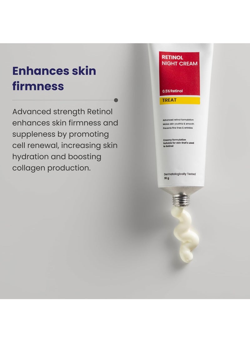 0.5% Retinol Night Cream | Makes Skin Youthful & Smooth | Prevents Fine Lines & Wrinkles | Unisex | All Skin Types | 30G