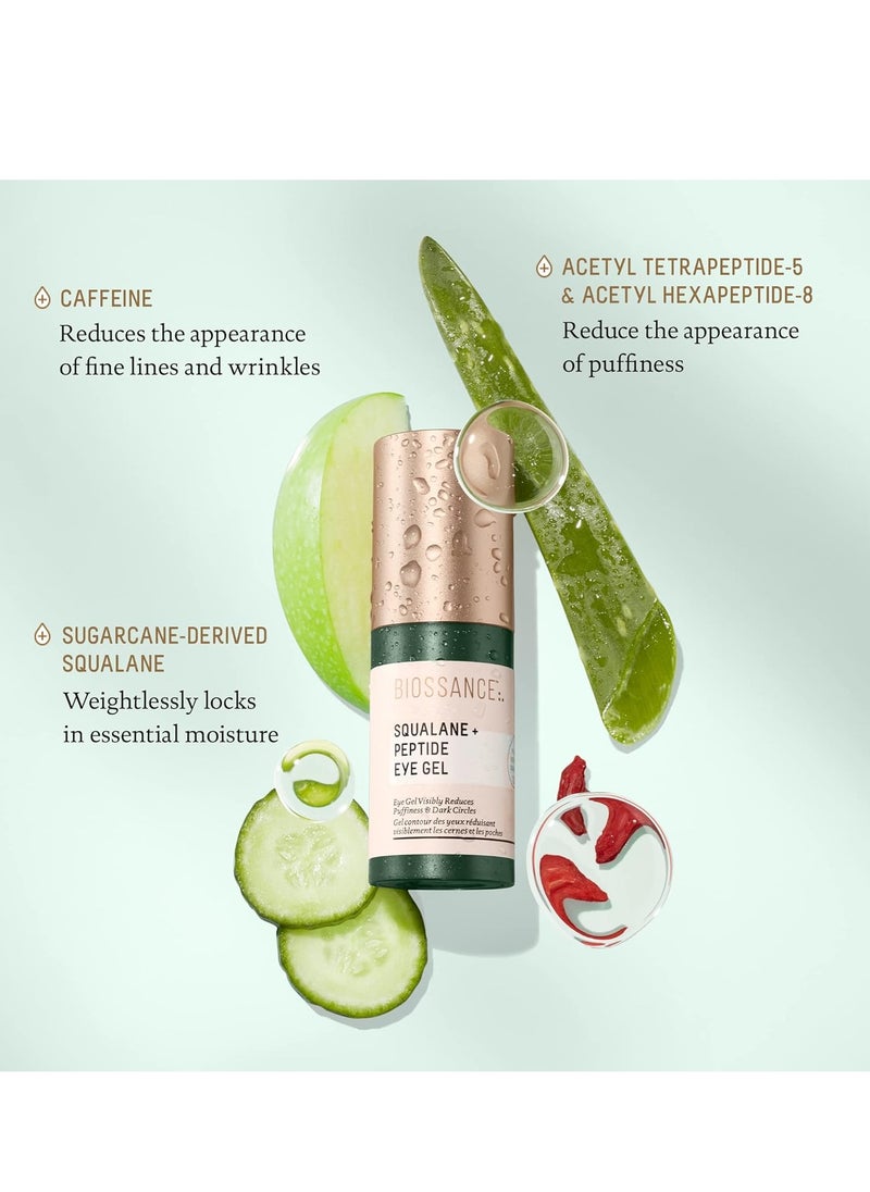 Biossance Squalane + Peptide Eye Gel - Ultra-Hydrating Under Eye Cream - Reduces Puffiness & Dark Circles - Eye Wrinkles Repair Moisturizer- Anti Aging & Hydrating, Day & Night Cream - 0.5oz