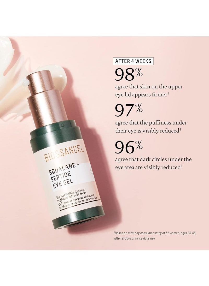 Biossance Squalane + Peptide Eye Gel - Ultra-Hydrating Under Eye Cream - Reduces Puffiness & Dark Circles - Eye Wrinkles Repair Moisturizer- Anti Aging & Hydrating, Day & Night Cream - 0.5oz