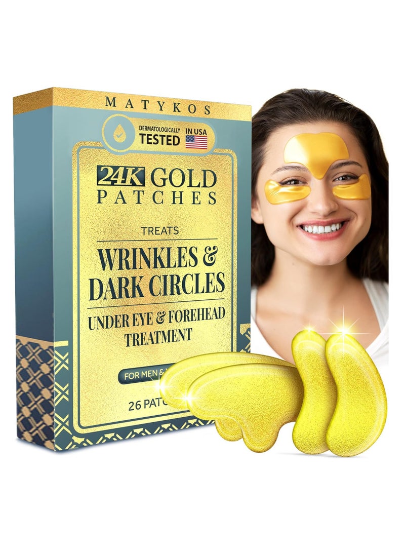 Forehead and Under Eye Wrinkle Patches for Face - Collagen, Hyaluronic Acid and Vitamin A Skin Pads - Forehead Line Remover Wrinkle Eye Patch Set - 26 Golden Sachets