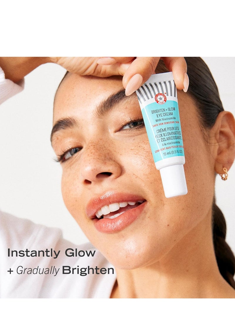 First Aid Beauty - Brighten + Glow Eye Cream with Niacinamide, Gives Skin an Instant Glow and Hydrates to Gradually Brighten & Help Reduce Appearance of Dark Circles, Safe for Sensitive Skin, 0.5 oz