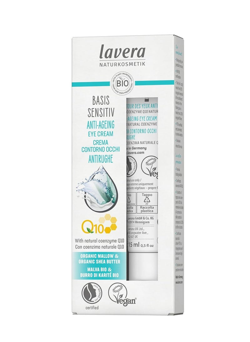 lavera® Anti-Aging Eye Cream with innovative natural composition of coenzyme Q10, Organic Jojoba Oil & Aloe Vera to actively fight wrinkles, fine lines & signs of skin aging for under eyes – 0.5 Oz