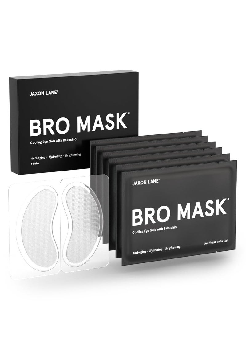 BRO MASK Under Eye Gel Pads: Cooling Eye Patches for Dark Circles and Puffiness | Anti Aging Hydrogel Eye Patch Set w/ Bakuchiol, Green Tea, Hyaluronic Acid, Caffeine, Niacinamide/Vitamin B3 -6 Pairs