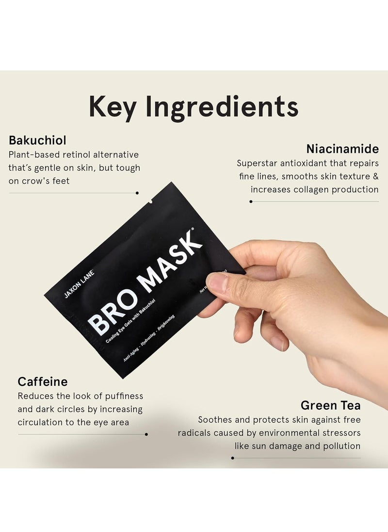 BRO MASK Under Eye Gel Pads: Cooling Eye Patches for Dark Circles and Puffiness | Anti Aging Hydrogel Eye Patch Set w/ Bakuchiol, Green Tea, Hyaluronic Acid, Caffeine, Niacinamide/Vitamin B3 -6 Pairs