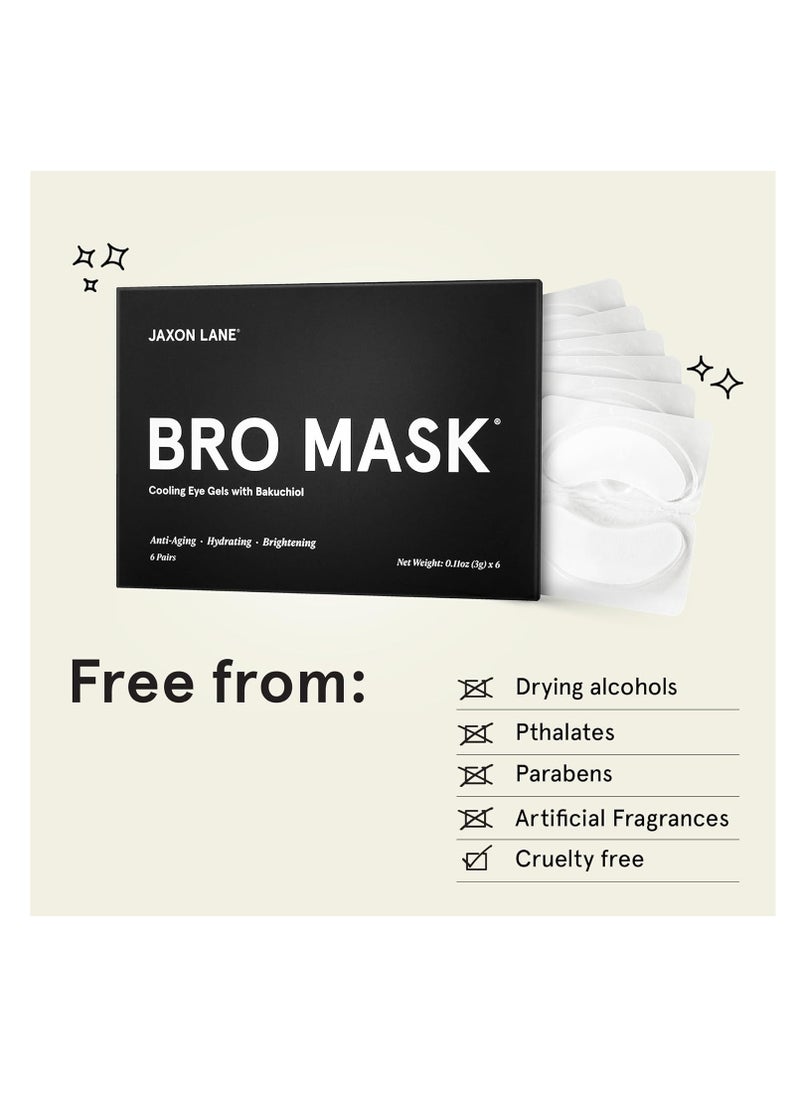 BRO MASK Under Eye Gel Pads: Cooling Eye Patches for Dark Circles and Puffiness | Anti Aging Hydrogel Eye Patch Set w/ Bakuchiol, Green Tea, Hyaluronic Acid, Caffeine, Niacinamide/Vitamin B3 -6 Pairs