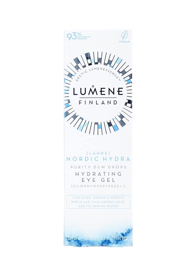 Lumene Purity Dew Drops Hydrating Eye Gel - Dark Circle Eye Cream with Hyaluronic Acid & Under Eye Serum + Puffy Eyes Treatment, 15ml