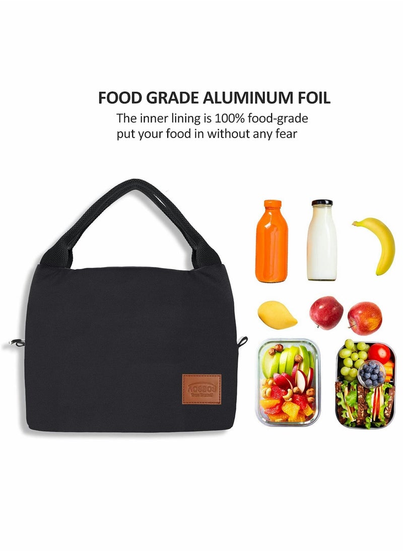 Lunch Bag Bento Bag, Insulated Lunch Box Men Adult Lunchbox Lunch Tote Reusable Meal Prep Container Bag Bento Box Cooler Bag for Students Ladies Men Picnic Work Outdoor Office (Black)