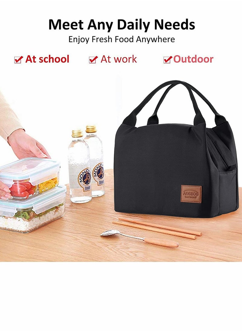 Lunch Bag Bento Bag, Insulated Lunch Box Men Adult Lunchbox Lunch Tote Reusable Meal Prep Container Bag Bento Box Cooler Bag for Students Ladies Men Picnic Work Outdoor Office (Black)