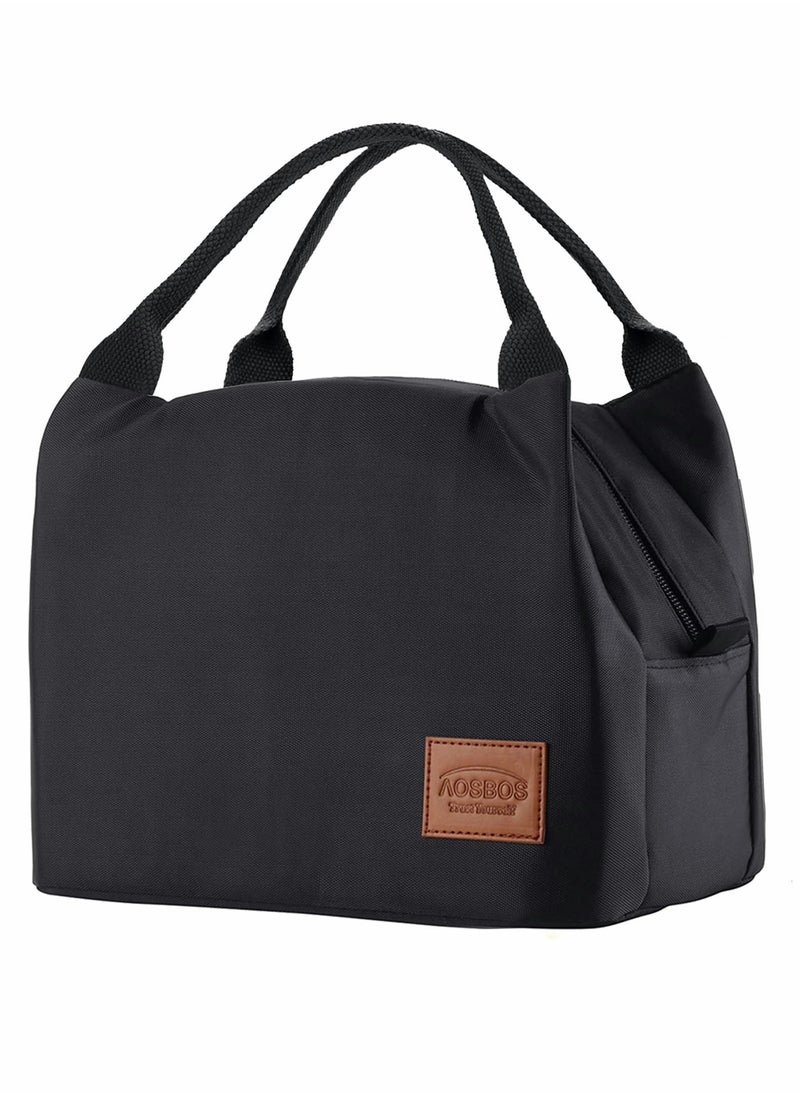 Lunch Bag Bento Bag, Insulated Lunch Box Men Adult Lunchbox Lunch Tote Reusable Meal Prep Container Bag Bento Box Cooler Bag for Students Ladies Men Picnic Work Outdoor Office (Black)