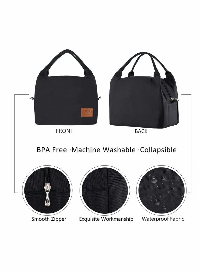 Lunch Bag Bento Bag, Insulated Lunch Box Men Adult Lunchbox Lunch Tote Reusable Meal Prep Container Bag Bento Box Cooler Bag for Students Ladies Men Picnic Work Outdoor Office (Black)