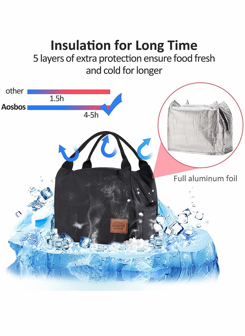 Lunch Bag Bento Bag, Insulated Lunch Box Men Adult Lunchbox Lunch Tote Reusable Meal Prep Container Bag Bento Box Cooler Bag for Students Ladies Men Picnic Work Outdoor Office (Black)