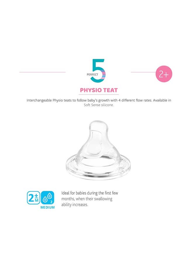 2-Pieces Physio Teat Silicone 2m+ Medium Flow