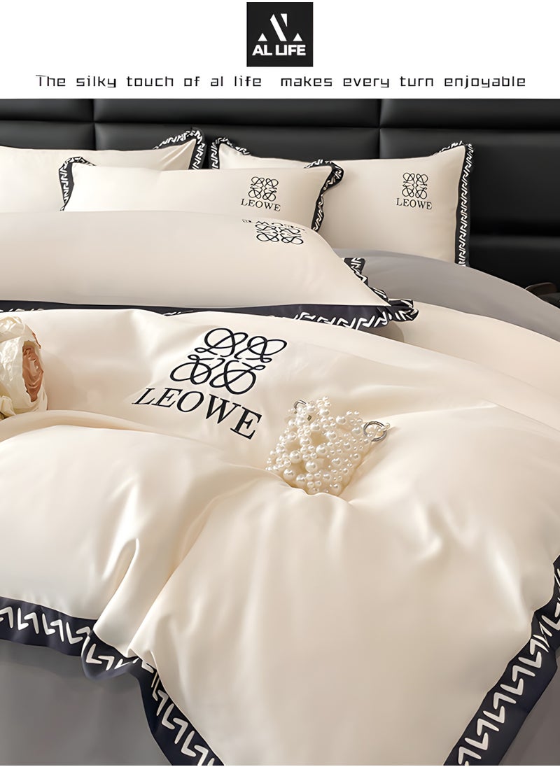 AI LIFE Washed Silk 4-Piece King Size Set- 1×Cover set 220×240cm, 1× Bedsheet 245×265cm, 2×Pillowcases 48×74cm Without Filling-Durable, Fade Resistant For All Season.