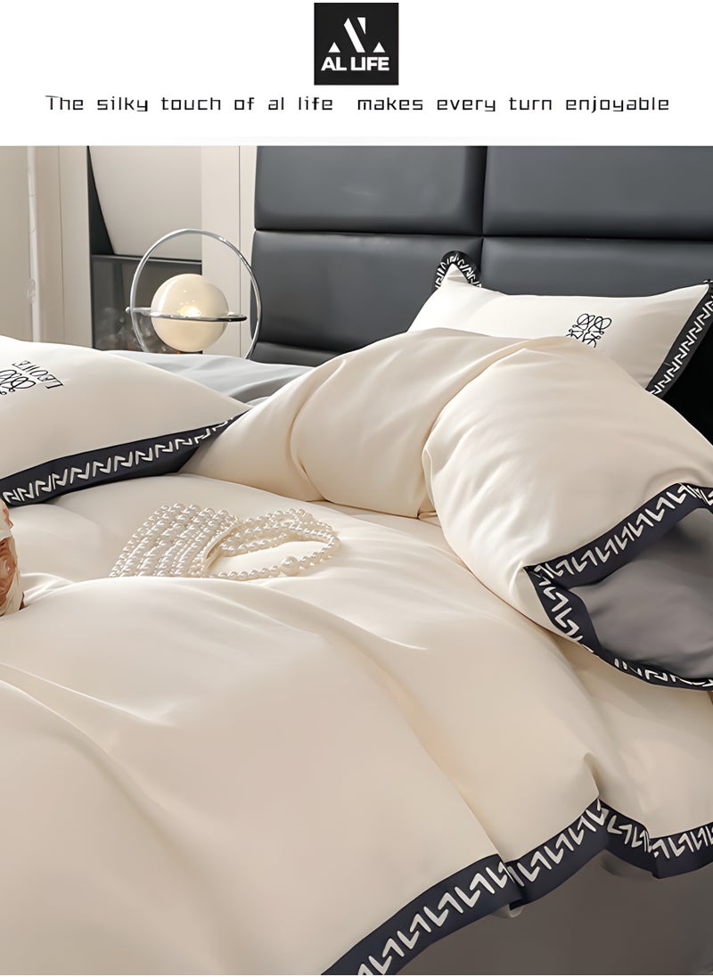 AI LIFE Washed Silk 4-Piece King Size Set- 1×Cover set 220×240cm, 1× Bedsheet 245×265cm, 2×Pillowcases 48×74cm Without Filling-Durable, Fade Resistant For All Season.