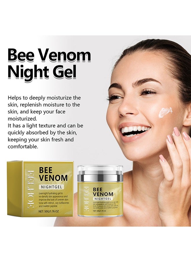Bee Venom Night Gel,Anti-Aging Bee Venom Facial Gel Moisturizer,Anti-Wrinkle Cream,Firming Face Cream,Facial Moisturizer with Collagen and Hyaluronic Acid,Anti-Wrinkle Reduce Fine Lines