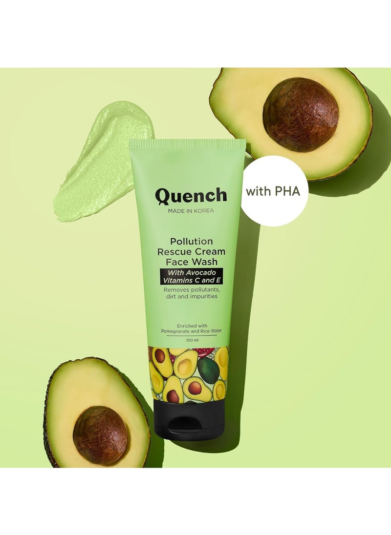 Pollution Rescue Cream Face Wash with Vitamin E & Avocado | Gently Exfoliates Skin to Revive Dullness | Rich Foamy Korean Cleanser | Made in Korea (100ml)