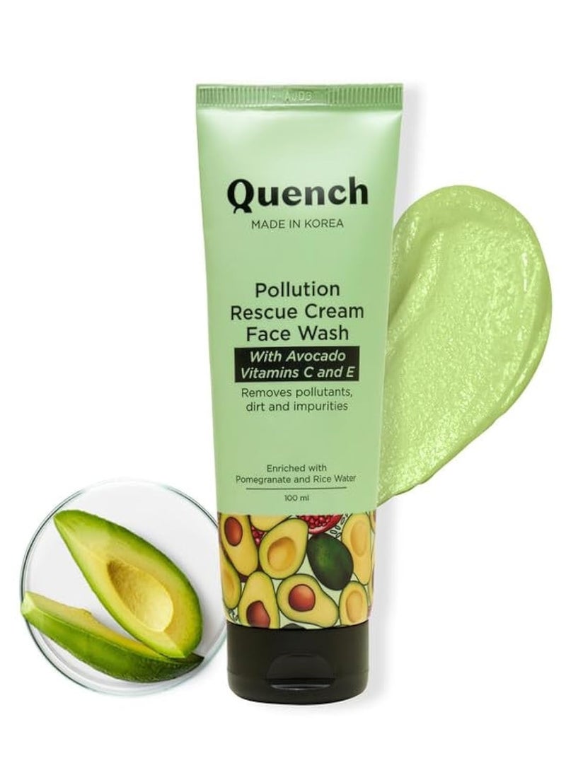 Pollution Rescue Cream Face Wash with Vitamin E & Avocado | Gently Exfoliates Skin to Revive Dullness | Rich Foamy Korean Cleanser | Made in Korea (100ml)