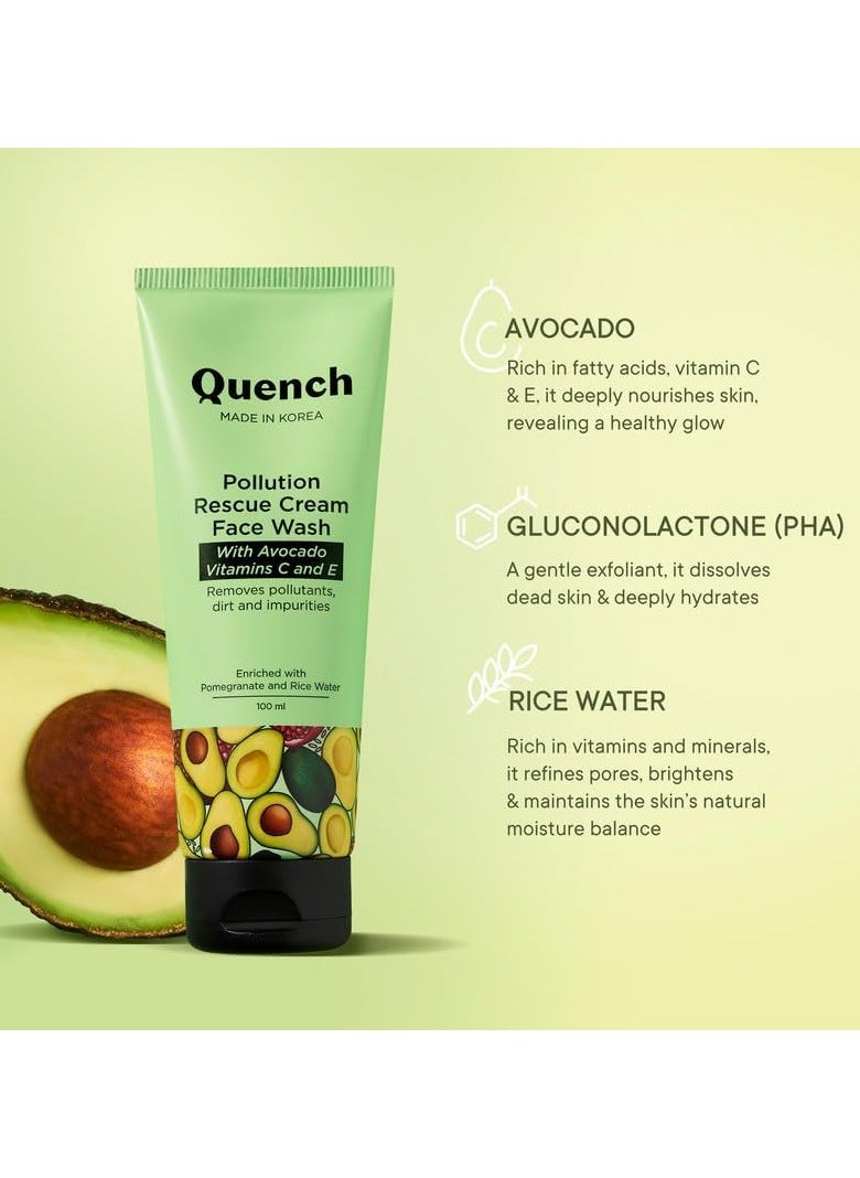 Pollution Rescue Cream Face Wash with Vitamin E & Avocado | Gently Exfoliates Skin to Revive Dullness | Rich Foamy Korean Cleanser | Made in Korea (100ml)
