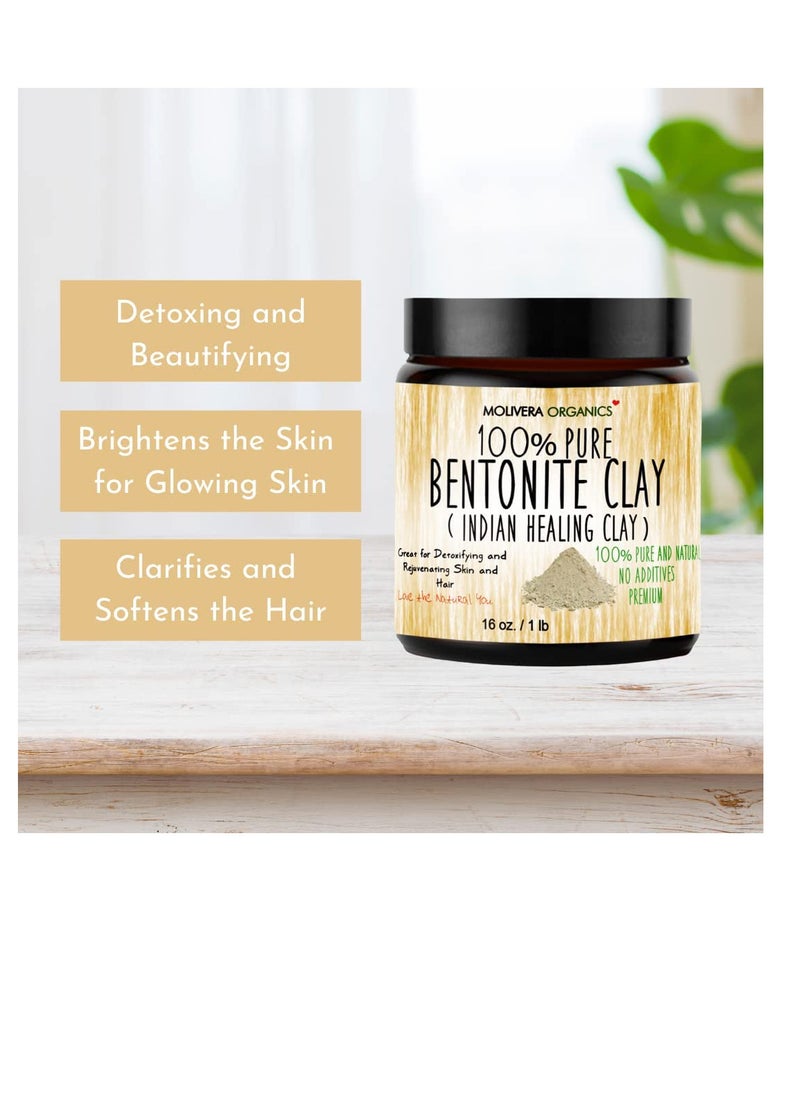 Premium 1 lb Bentonite Clay Pure, Natural Detoxifying Clay for Face Masks, Hair Care & More - Best Healing Clay - USA Made